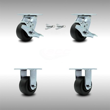 Service Caster 4 Inch Stainless Steel Polyolefin Caster Set with 2 Brakes/Swivel Lock 2 Rigid SCC-SS30S420-POR-TLB-BSL-2-R-2